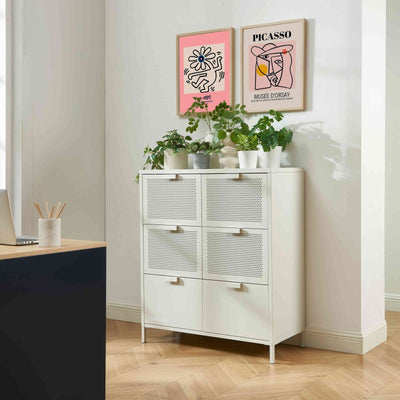 Commode PANTONE 6 tiroirs métal beige sable 90cm
