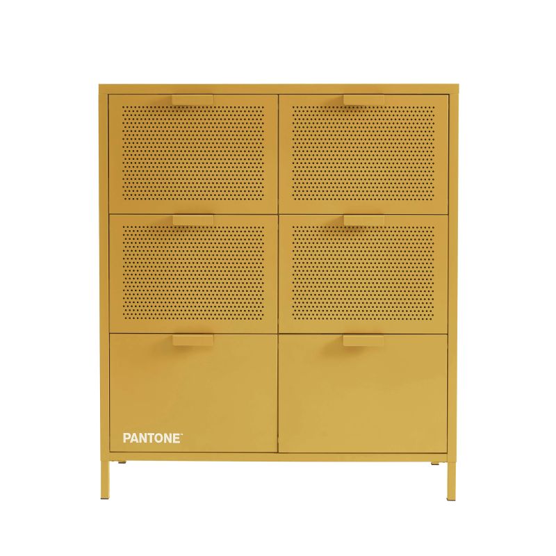 Commode métal 6 tiroirs 90cm jaune moutarde finition époxy mat, style industriel