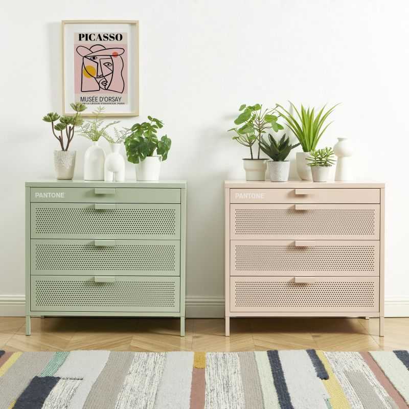 Commode PANTONE métal rose blush 4 tiroirs 80cm