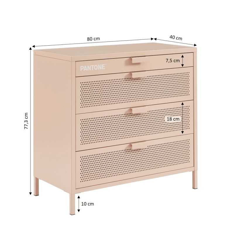 Commode PANTONE métal rose blush 4 tiroirs 80cm