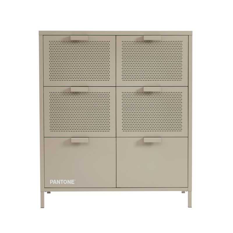 Commode 6 tiroirs en métal taupe finition époxy mat, style industriel 90cm