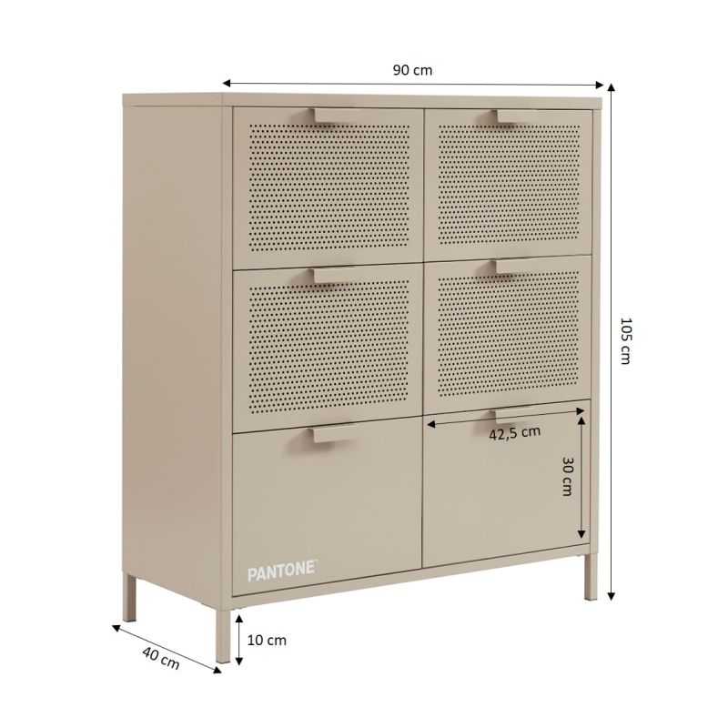 Commode PANTONE métal taupe 6 tiroirs 90cm