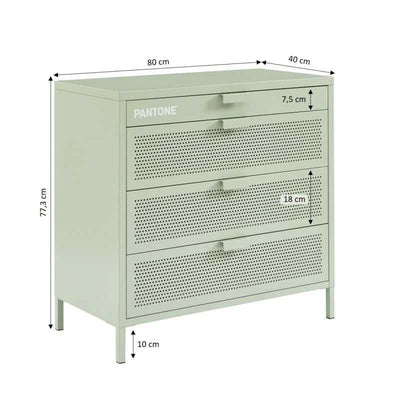 Commode PANTONE métal vert amande 4 tiroirs 40 cm