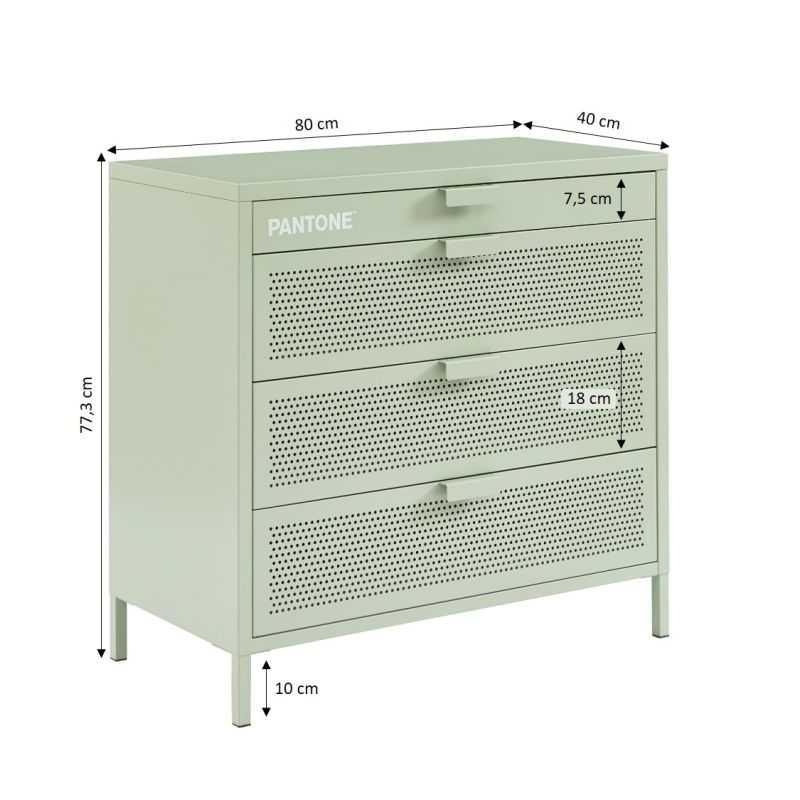 Commode PANTONE métal vert amande 4 tiroirs 40 cm