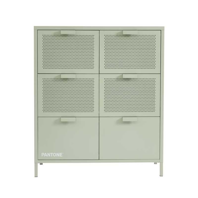 Commode métal 6 tiroirs 90cm vert amande finition époxy mat, style industriel
