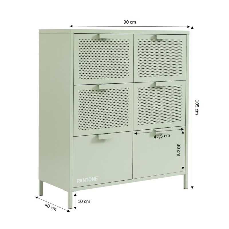 Commode PANTONE métal vert amande 6 tiroirs 90cm
