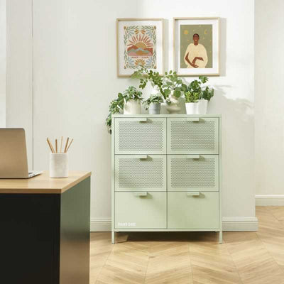 Commode PANTONE métal vert amande 6 tiroirs 90cm