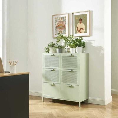 Commode PANTONE métal vert amande 6 tiroirs 90cm