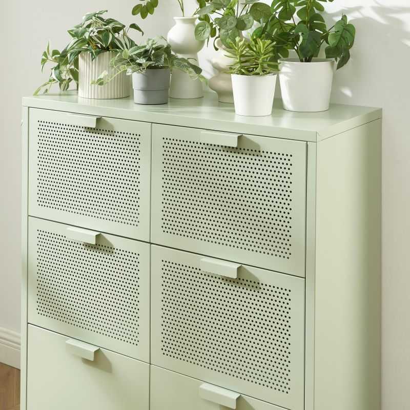 Commode PANTONE métal vert amande 6 tiroirs 90cm