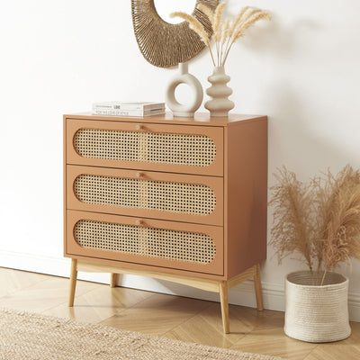 Commode SIXTINE 3 tiroirs cannage rotin et terracotta 80cm