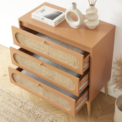 Commode SIXTINE 3 tiroirs cannage rotin et terracotta 80cm