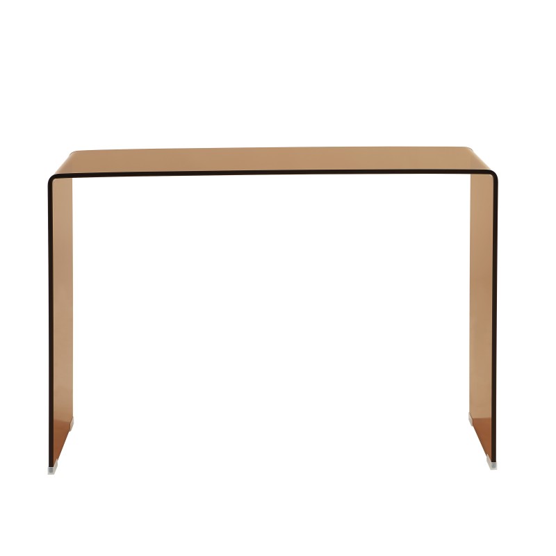 Console design 110cm en verre trempé caramel aux angles arrondis, style contemporain