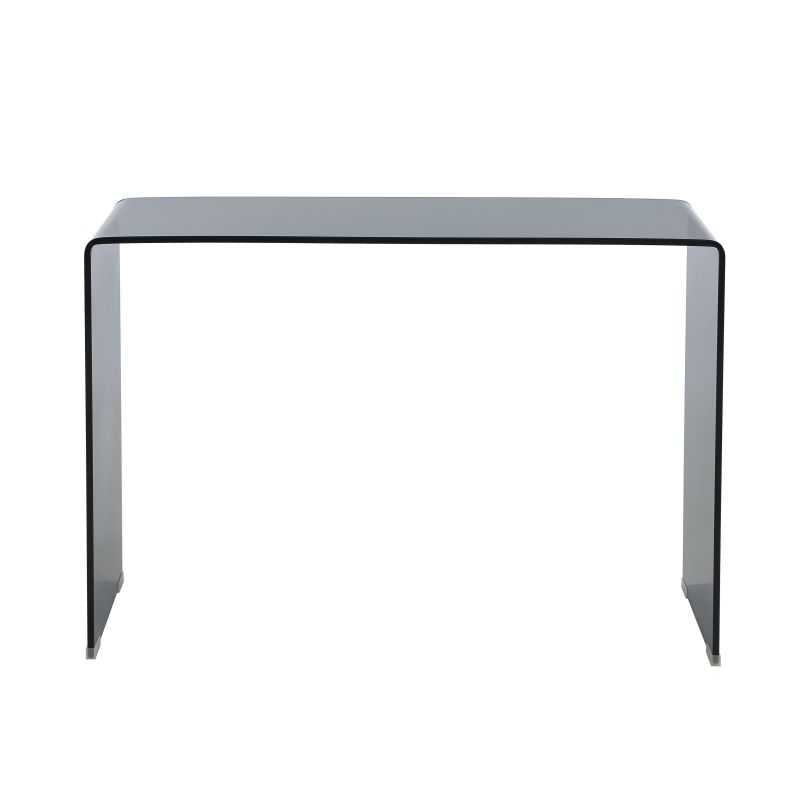 Console design 110cm plateau verre trempé noir 12mm, lignes arrondies élégantes