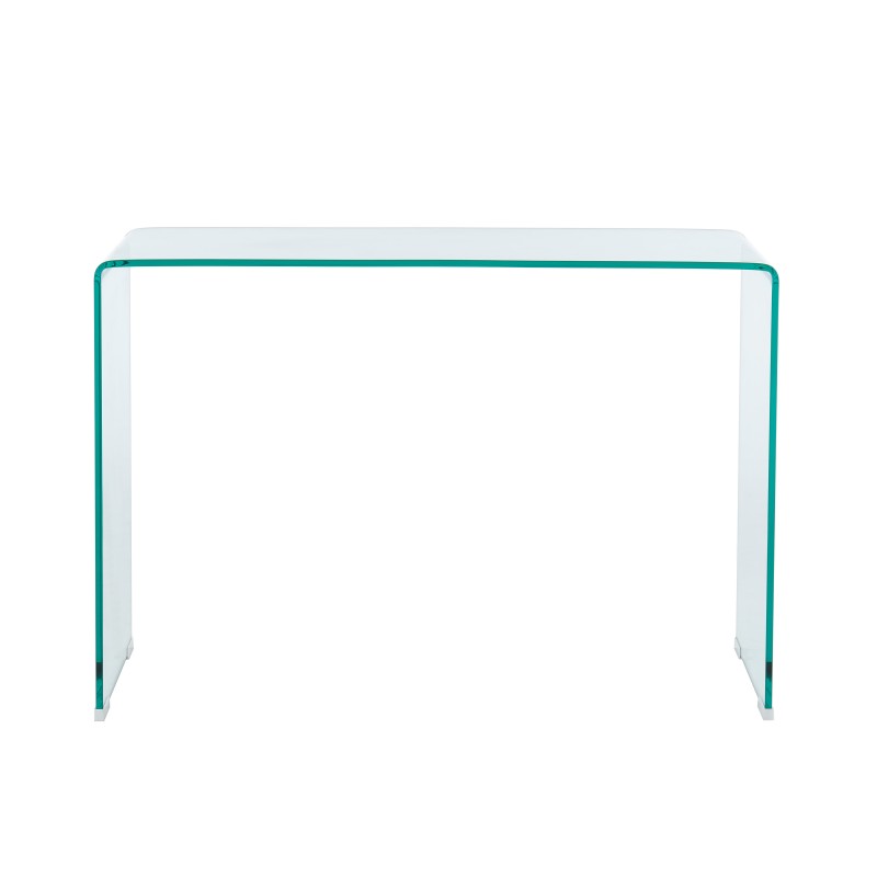 Console en verre trempé transparent 110cm, design contemporain aux angles arrondis