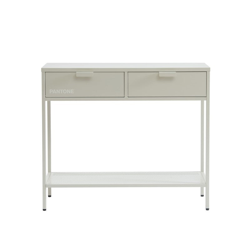 Console métal beige sable 2 tiroirs 100cm, design épuré pour séjour contemporain