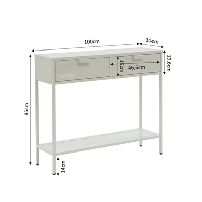 Console PANTONE métal beige sable 2 tiroirs 100cm