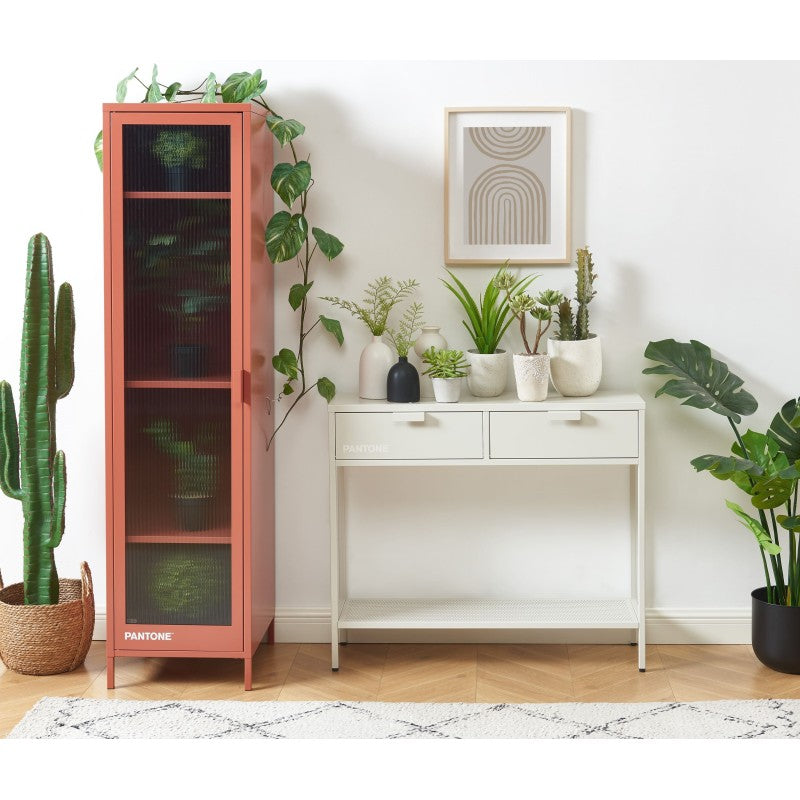 Console PANTONE métal beige sable 2 tiroirs 100cm