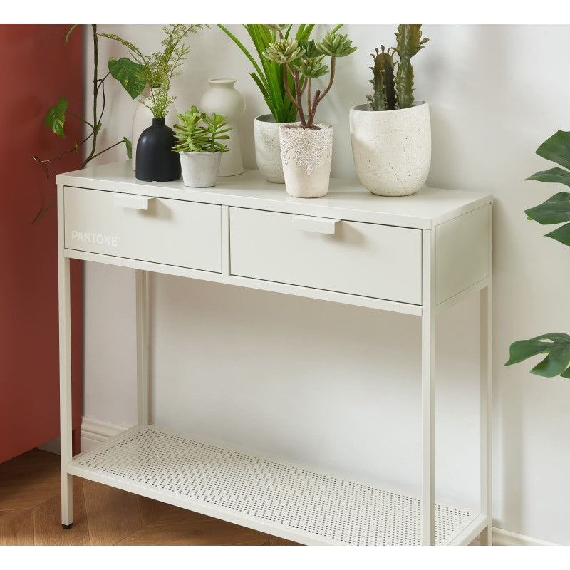 Console PANTONE métal beige sable 2 tiroirs 100cm