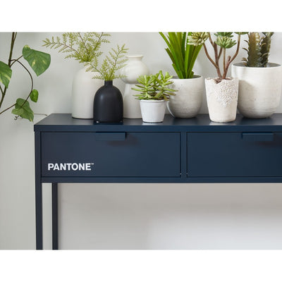 Console PANTONE métal bleu nuit 2 tiroirs 100cm