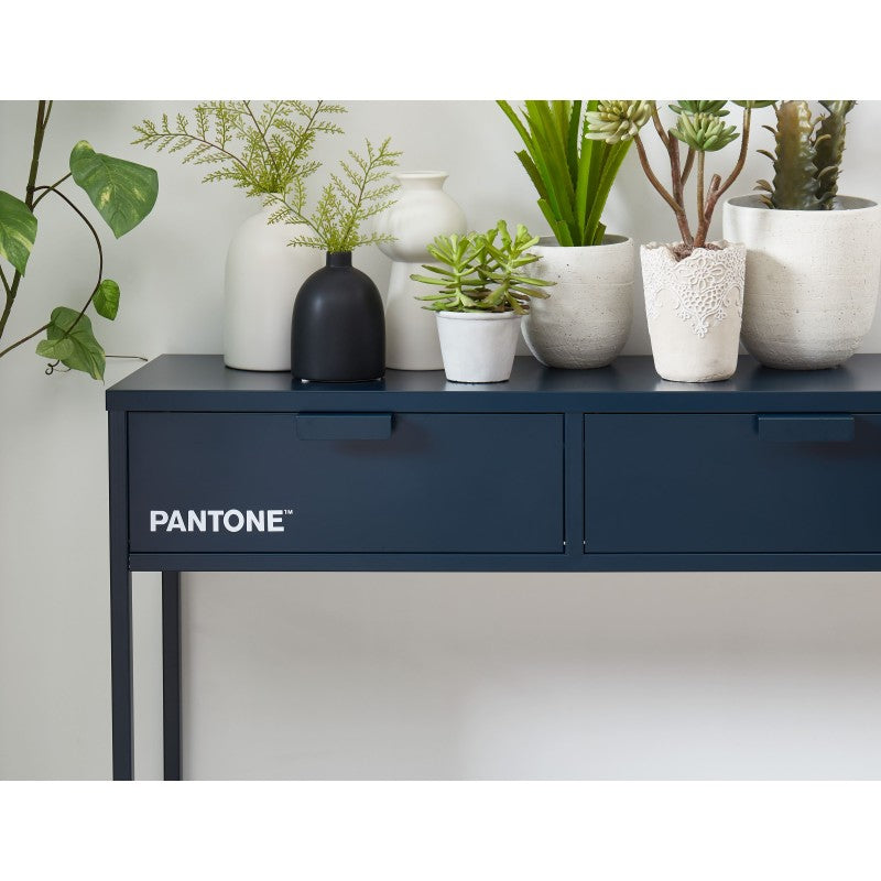 Console PANTONE métal bleu nuit 2 tiroirs 100cm
