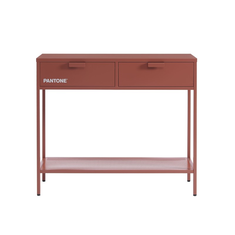 Console métal terracotta 2 tiroirs 100cm, design contemporain salon
