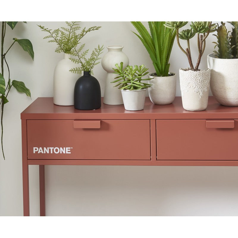 Console PANTONE métal terracotta 2 tiroirs 100cm