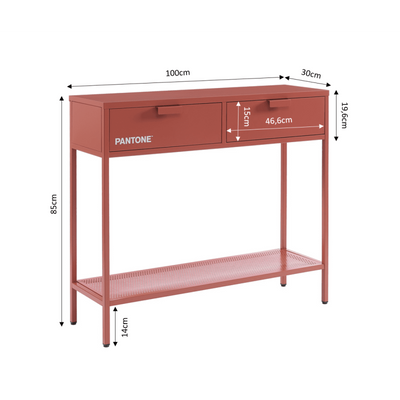 Console PANTONE métal terracotta 2 tiroirs 100cm