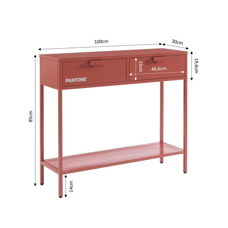 Console PANTONE métal terracotta 2 tiroirs 100cm