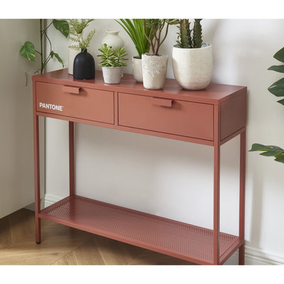 Console PANTONE métal terracotta 2 tiroirs 100cm