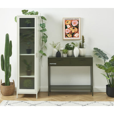 Console PANTONE métal vert olive foncé 2 tiroirs 100cm