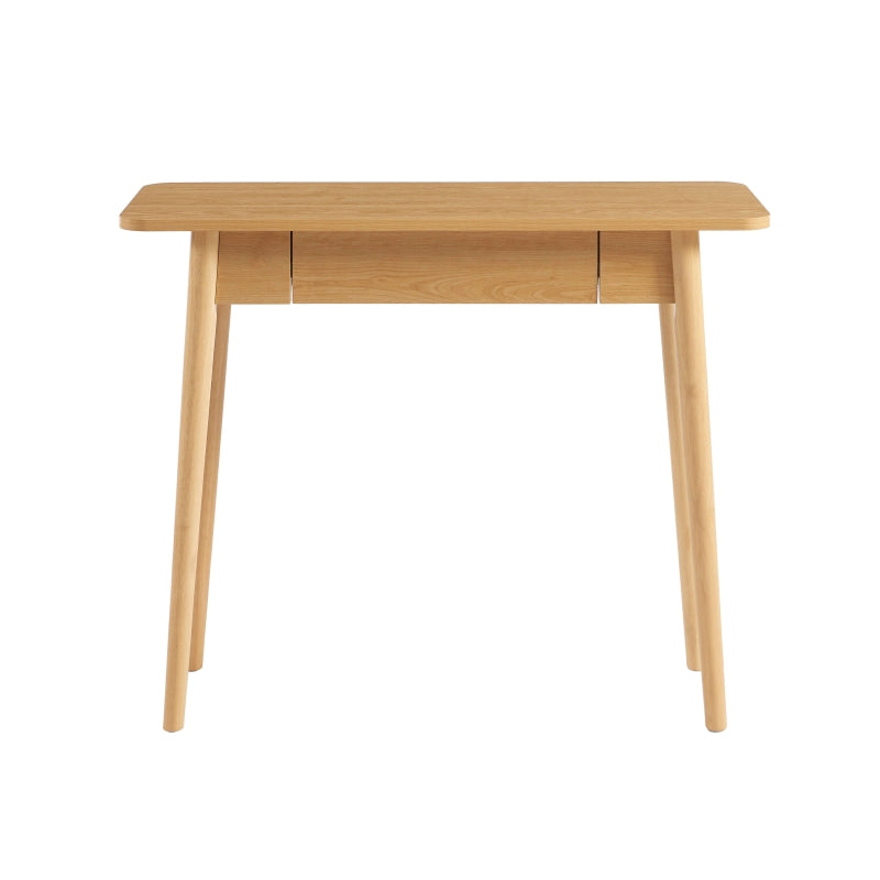 Console en bois effet chêne 1 tiroir 100cm, piètement hévéa, design naturel sobre