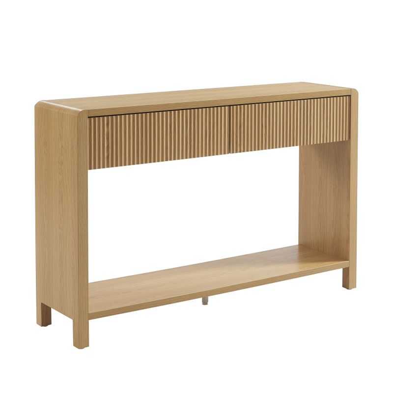 Console effet chêne 2 tiroirs 120cm, design épuré pour entrée ou salon