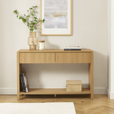 Console UTICA effet chêne 2 tiroirs 120cm