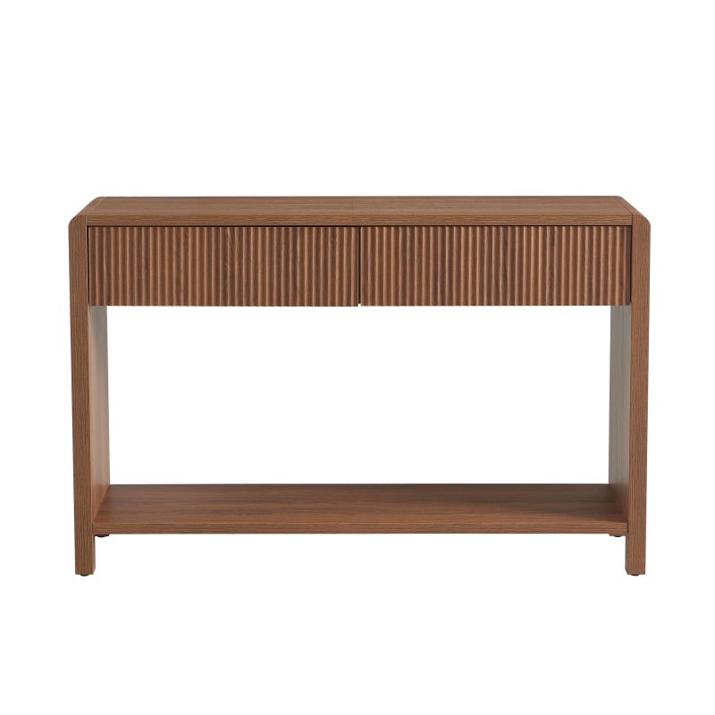 Console bois effet noyer 2 tiroirs 120cm, design épuré pour entrée ou salon