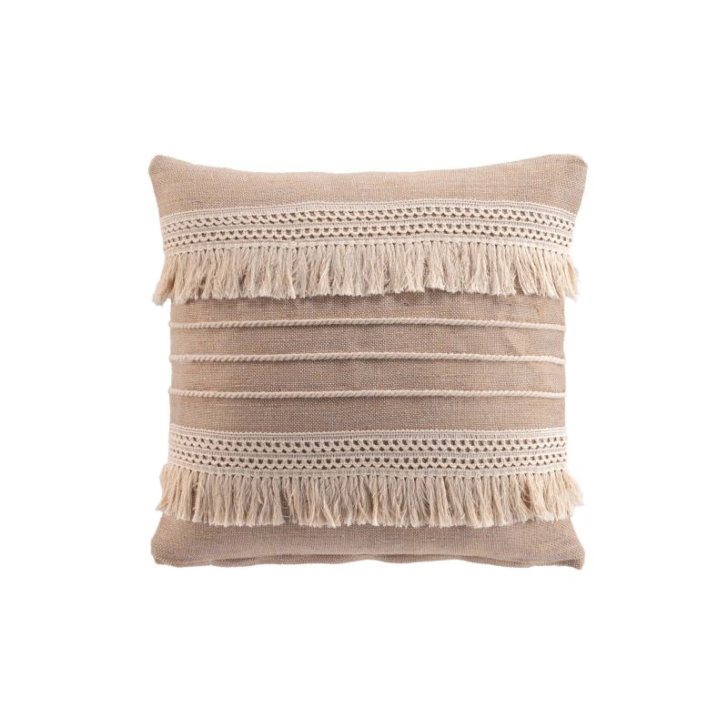 Coussin carré 45x45cm en coton et jute beige naturel, touche déco chaleureuse