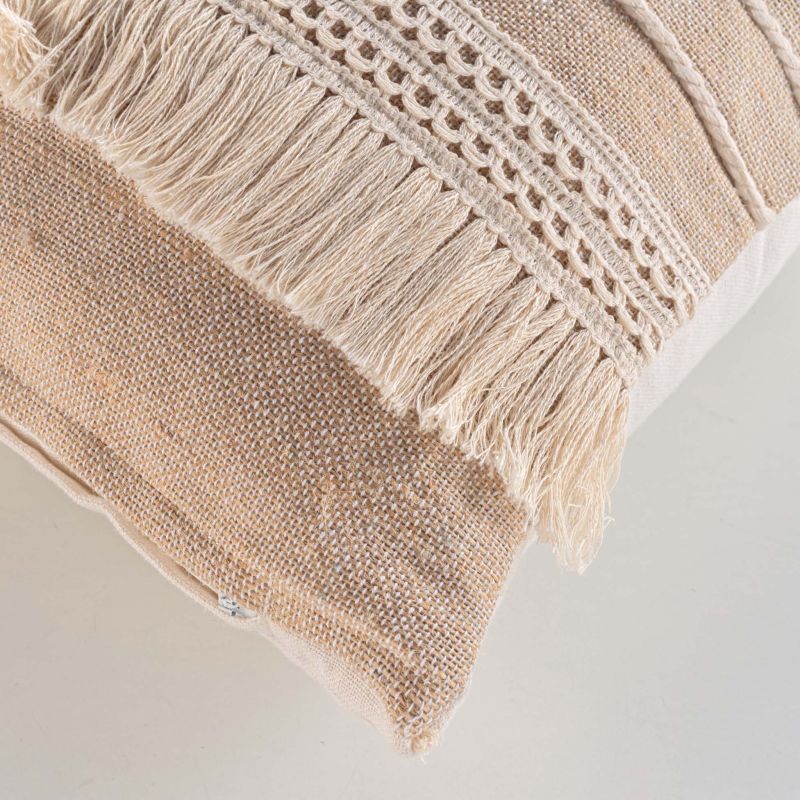 Coussin carré FIEL 45x45cm déhoussable en coton et jute beige