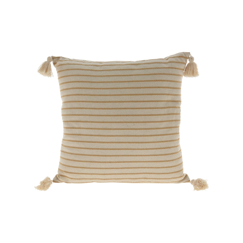 Coussin carré 45x45cm rayé coton et corde beige, texture naturelle authentique