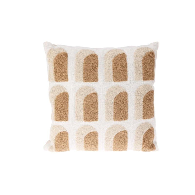 Coussin carré décoratif 45x45cm en coton beige brodé, toucher doux et confortable