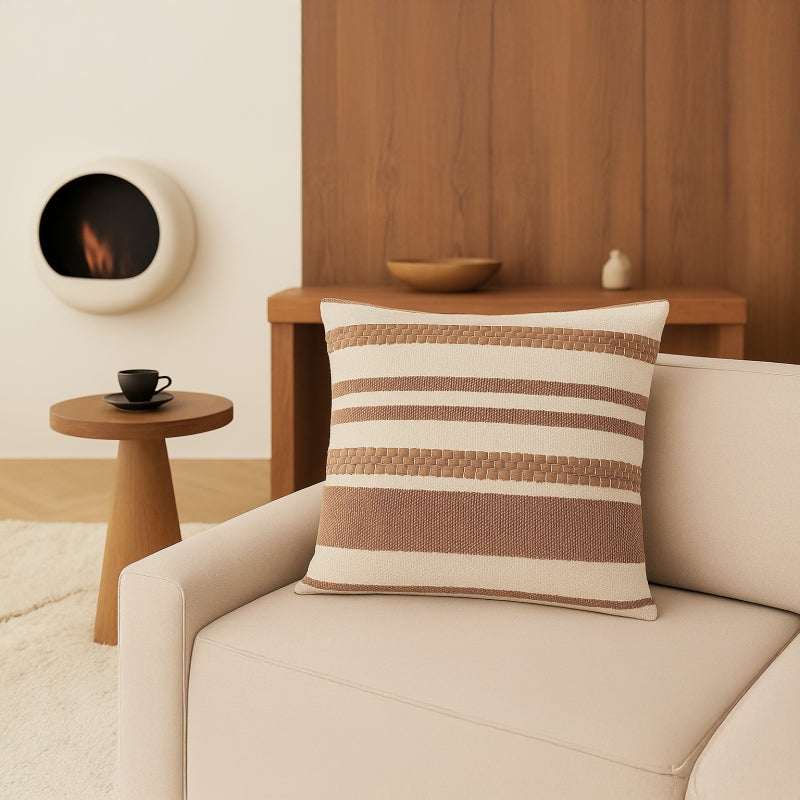 Coussin carré ZAM 45x45cm rayé en coton beige