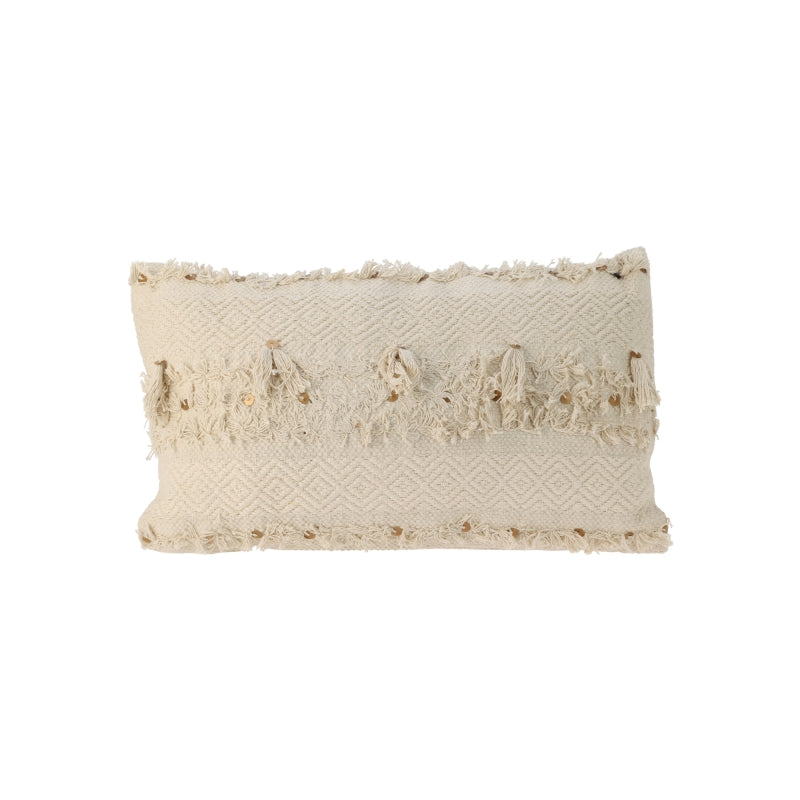 Coussin rectangulaire 30x60cm en coton beige tissé, décoration intérieur contemporain