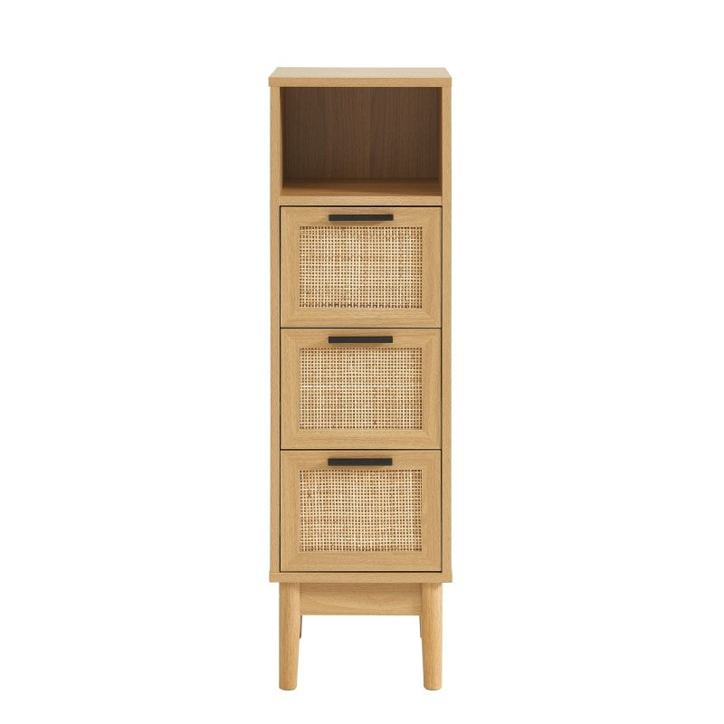 Demi colonne salle de bain 30cm effet chêne et cannage rotin, rangement sur mesure