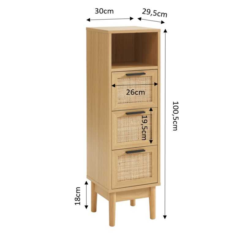 Demi colonne AMANA effet chêne et cannage rotin 30cm