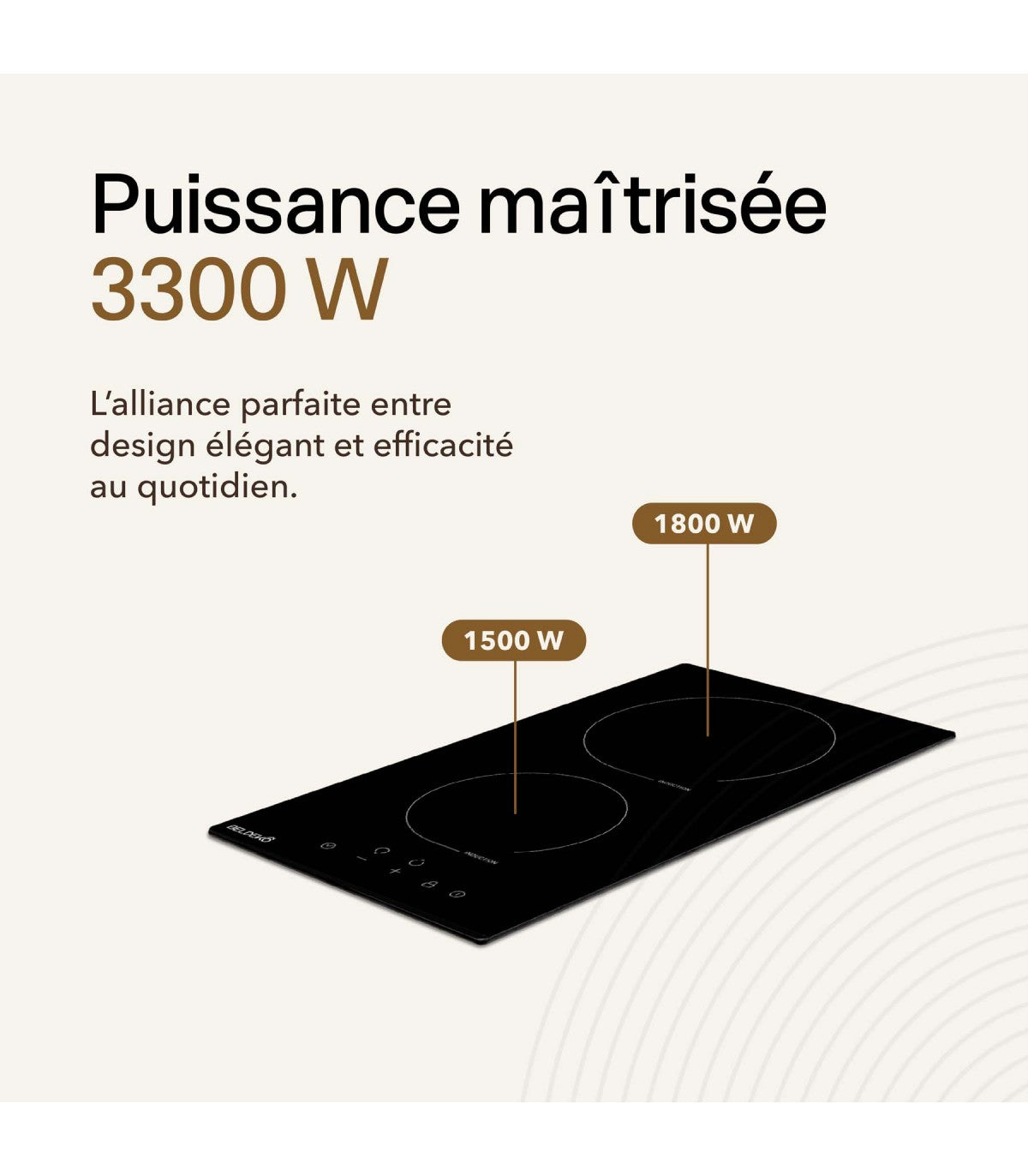 Plaque induction domino BELDEKO TI2V-122 : 2 foyers encastrable 3300 W, commandes sensitives et détection de débordement