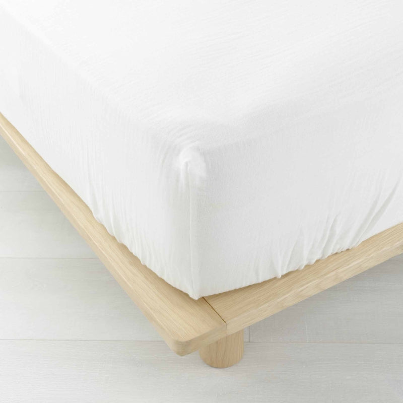 Drap Housse GUSTA gaze de coton blanc 140x190 cm