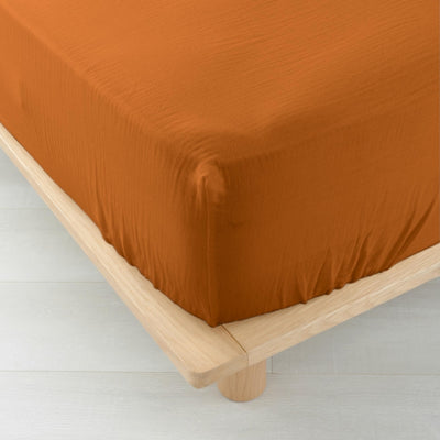 Drap Housse GUSTA gaze de coton caramel 140x190 cm