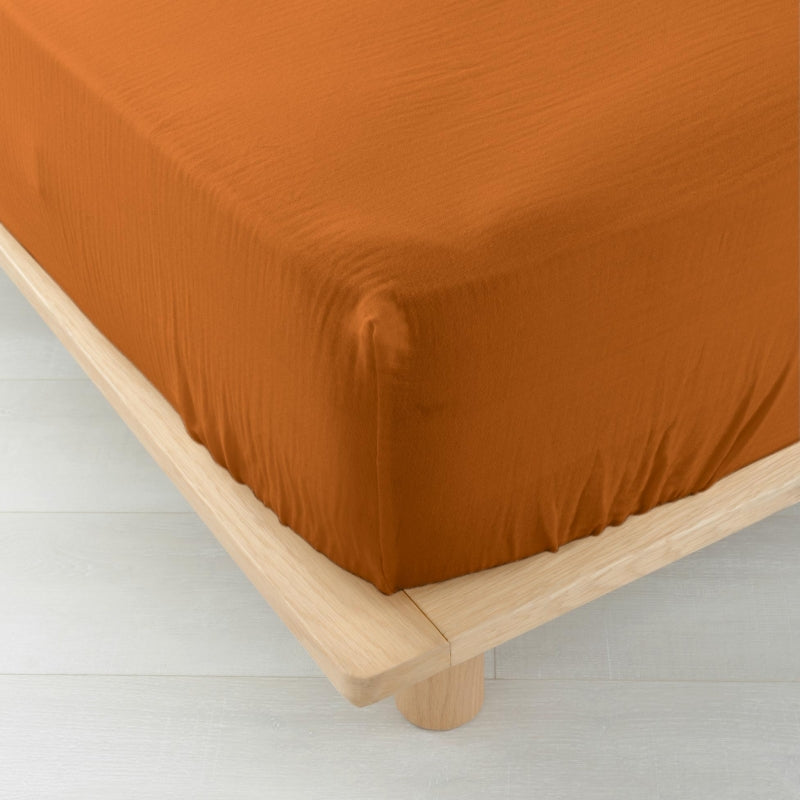 Drap Housse GUSTA gaze de coton caramel 140x190 cm