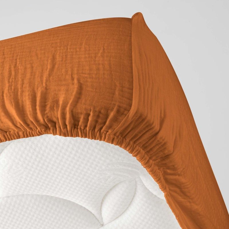 Drap Housse GUSTA gaze de coton caramel 160x200 cm