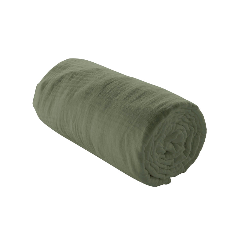 Drap housse gaze de coton kaki 140x190 cm, douceur et maintien optimal