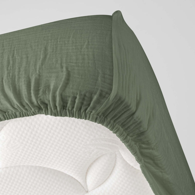 Drap Housse GUSTA gaze de coton kaki 140x190 cm