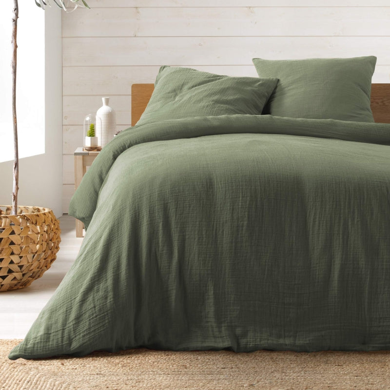 Drap Housse GUSTA gaze de coton kaki 140x190 cm
